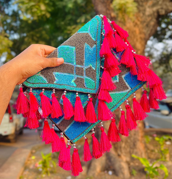 Boho Blue Beaded Satchel