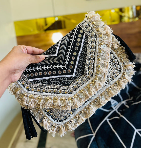 Boho Black Jacquard Satchel