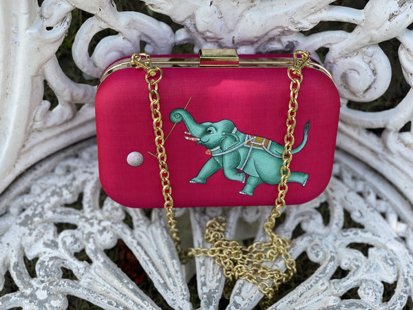 Miniature Hand Painted Elephant in Magenta