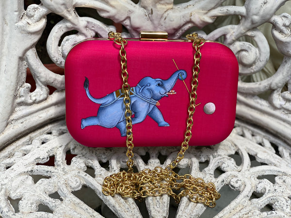 Miniature Hand Painted Elephant in Magenta