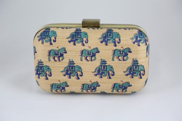 Hand Block Print: Horses and Elephants Blue