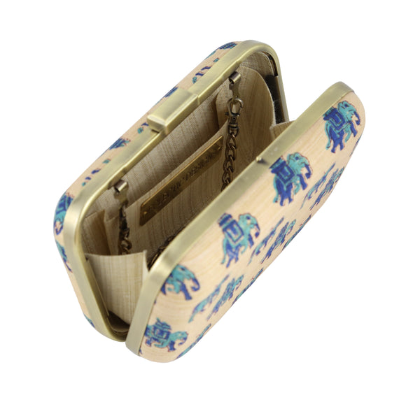 Hand Block Print: Horses and Elephants Blue