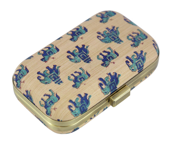 Hand Block Print: Horses and Elephants Blue