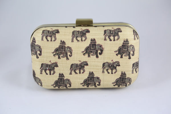 Hand Block Print: Elephant and Horses Black