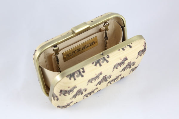 Hand Block Print: Elephant and Horses Black