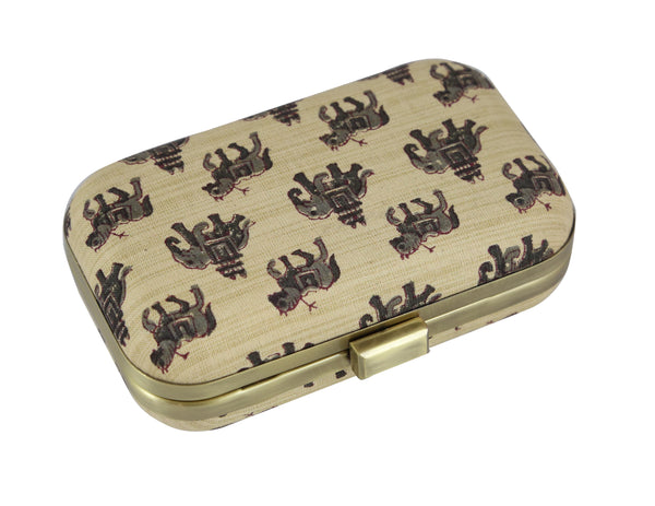 Hand Block Print: Elephant and Horses Black