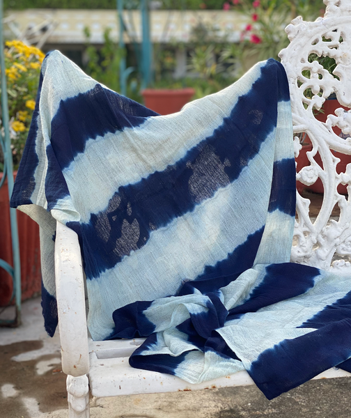 Indigo Stripes Vegetable Hand Dyed Wool Stole