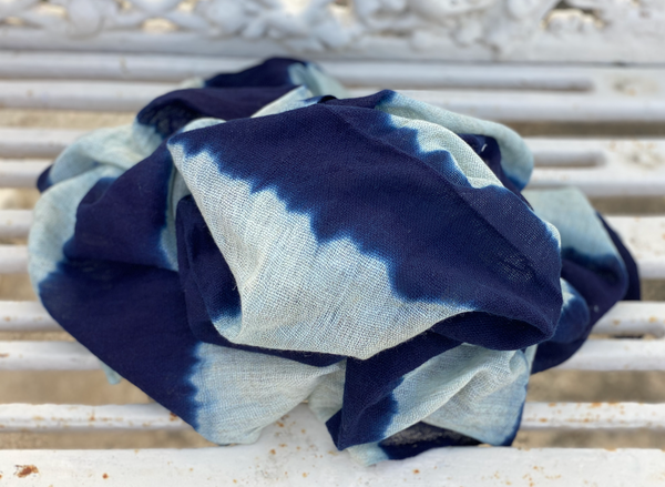 Indigo Stripes Vegetable Hand Dyed Wool Stole