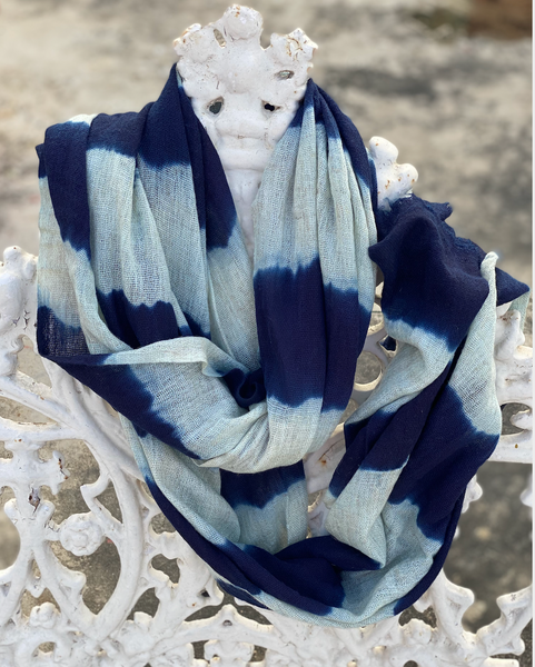 Indigo Stripes Vegetable Hand Dyed Wool Stole
