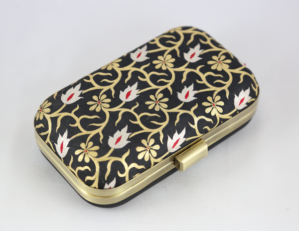 Hand Embroidered Black Floral Aari Banarasi Jaal