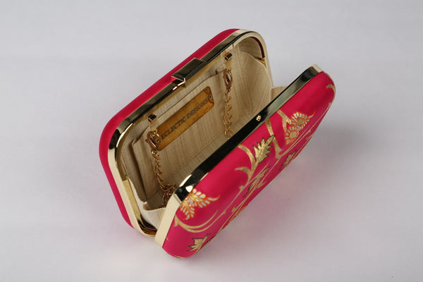 Hand Embroidered Aari Banarasi Magenta Vine