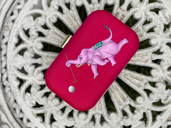 Miniature Hand Painted Elephant in Magenta