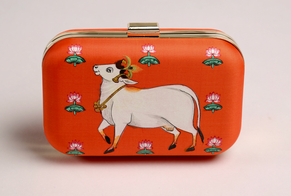 Miniature Hand Painted Cow in Orange