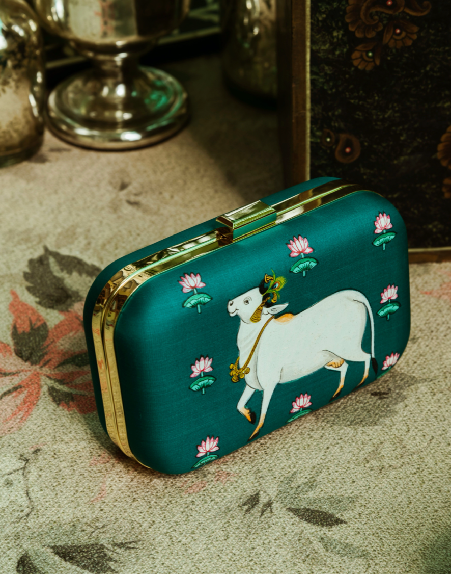 Miniature Hand Painted Cow in Green