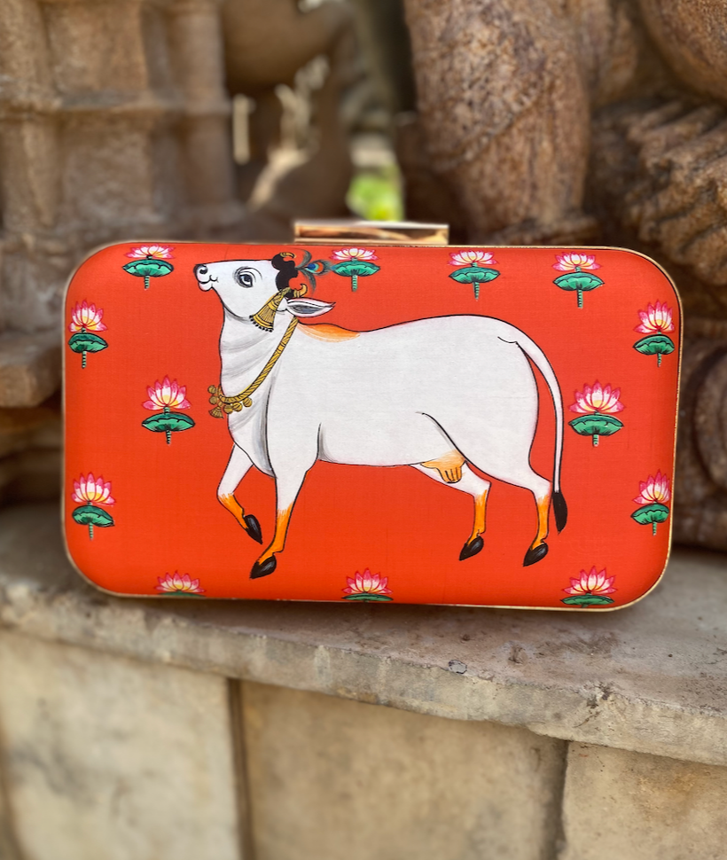 Hand Painted Cow in Orange