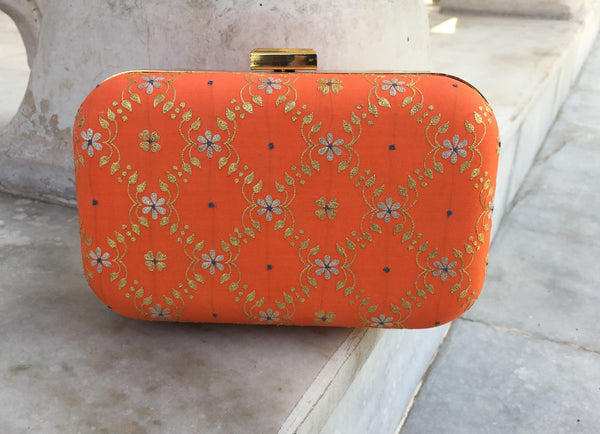 Hand Embroidered Aari Banarasi Orange Jaal